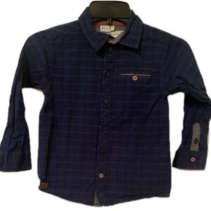 Nano Dark Blue Plaid Kids Button Down Shirt